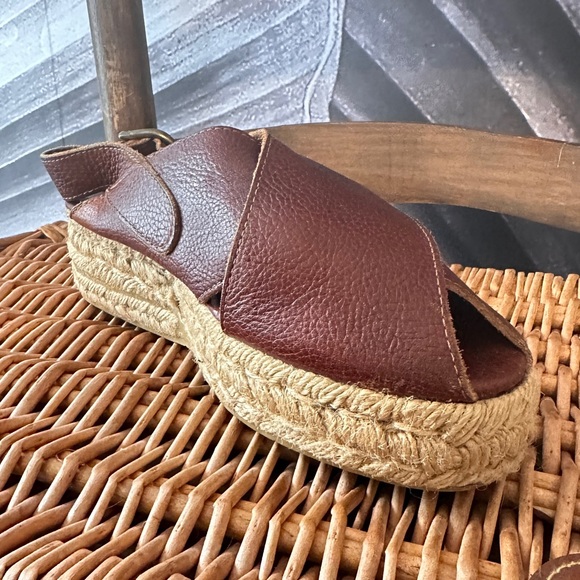 Vintage Leather Espadrilles 7.5 / 38 Platform Flats Sandals Rare Made in Spain - Picture 6 of 16